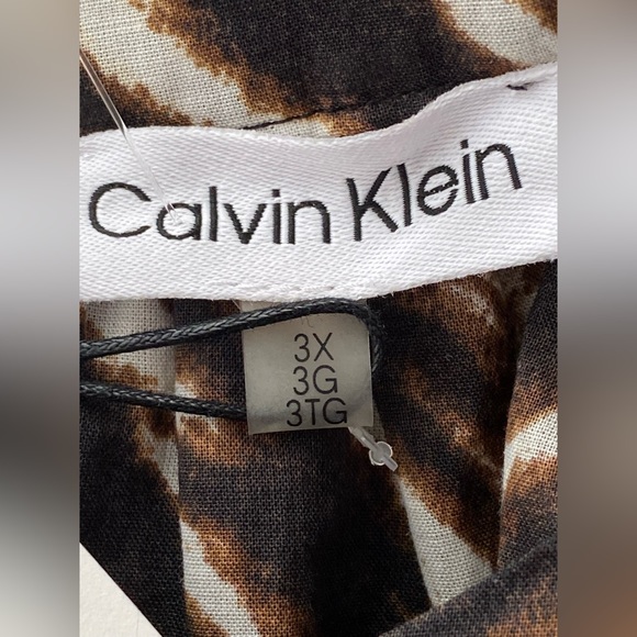 Calvin Klein Animal Print Crew Neck Short Puff Sleeve Blouse Size 3X - Picture 7 of 10